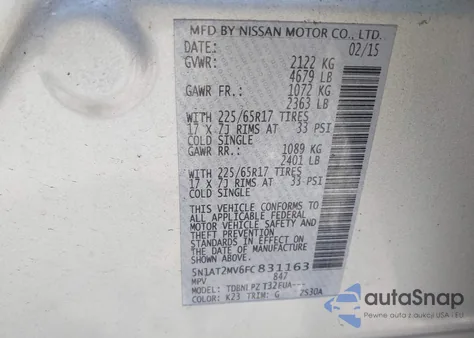 2015 Nissan Rogue S from USA, damaged, VIN 5N1AT2MV6FC831163